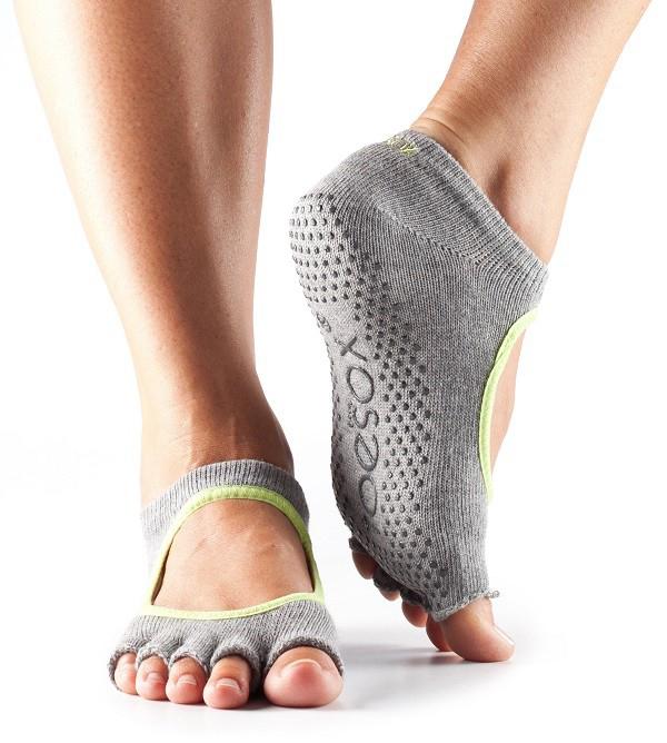 Носки для йоги ToeSox Grip Half Toe Bella (Heather Grey/Lime Triml)