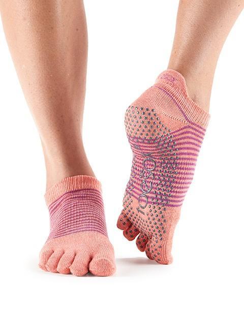 Носки для йоги ToeSox Grip Full Toe Low Rise (Persimmon Stripe)
