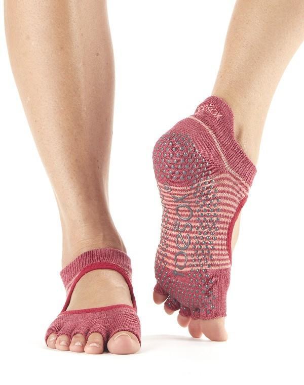 Носки для йоги ToeSox Grip Half Toe Bellarina (Pomegranate Stripe)
