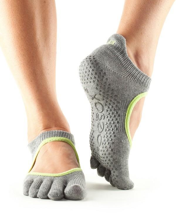 Носки для йоги ToeSox Grip Full Toe Bellarina (Heather Grey/Lime Triml)