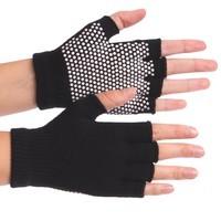 Перчатки для йоги и танцев без пальцев FI-8205 (полиэстер, хлопок, PVC, Темно-серые, Черные)