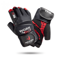 Перчатки для тяжелой атлетики и фитнеса с напульсником Мужские Черный/Красный w-1050L