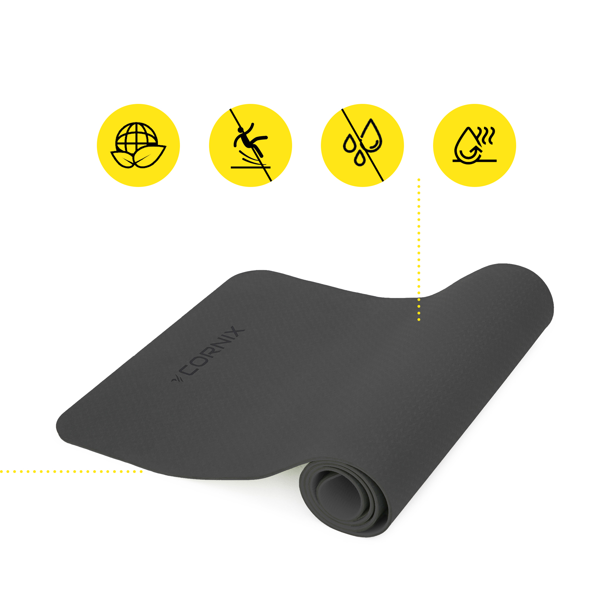 Коврик спортивный Cornix TPE 183 x 61 x 0.6 cм для йоги и фитнеса XR-0350 Black