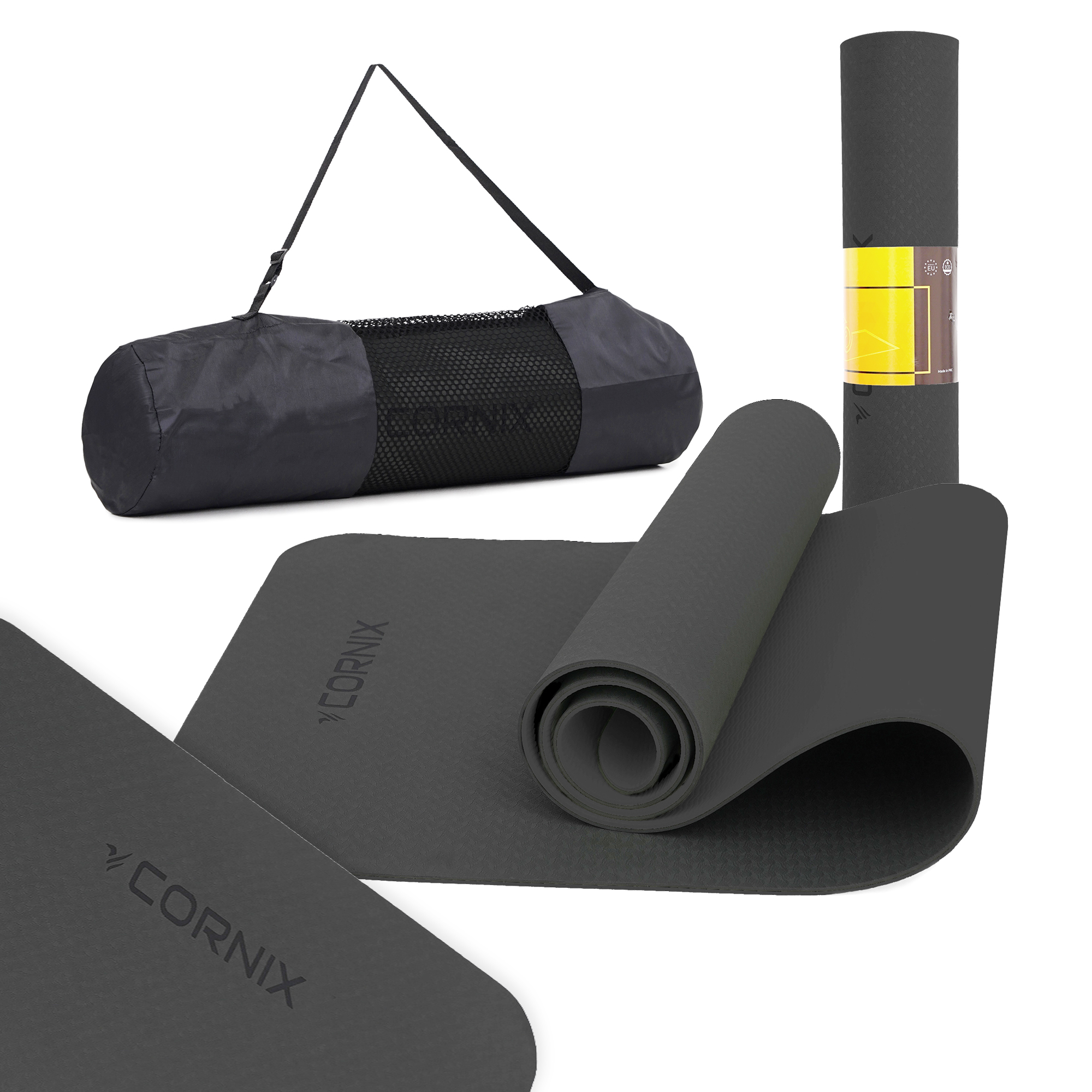 Коврик спортивный Cornix TPE 183 x 61 x 0.6 cм для йоги и фитнеса XR-0350 Black