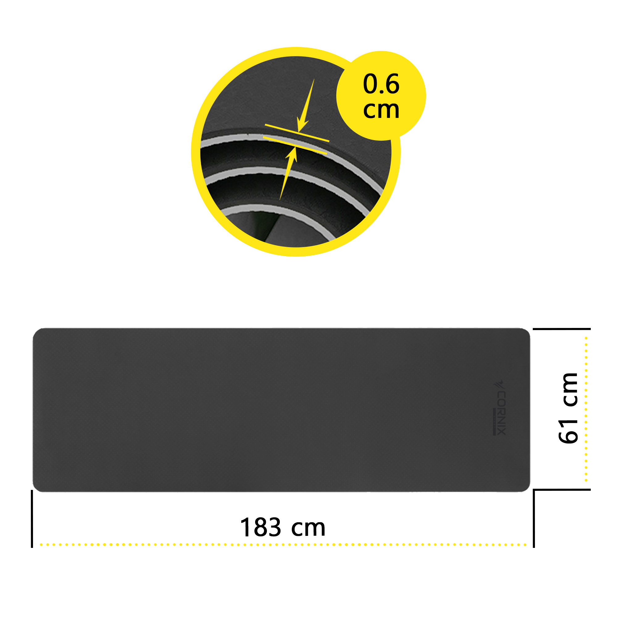 Коврик спортивный Cornix TPE 183 x 61 x 0.6 cм для йоги и фитнеса XR-0349 Black/Grey
