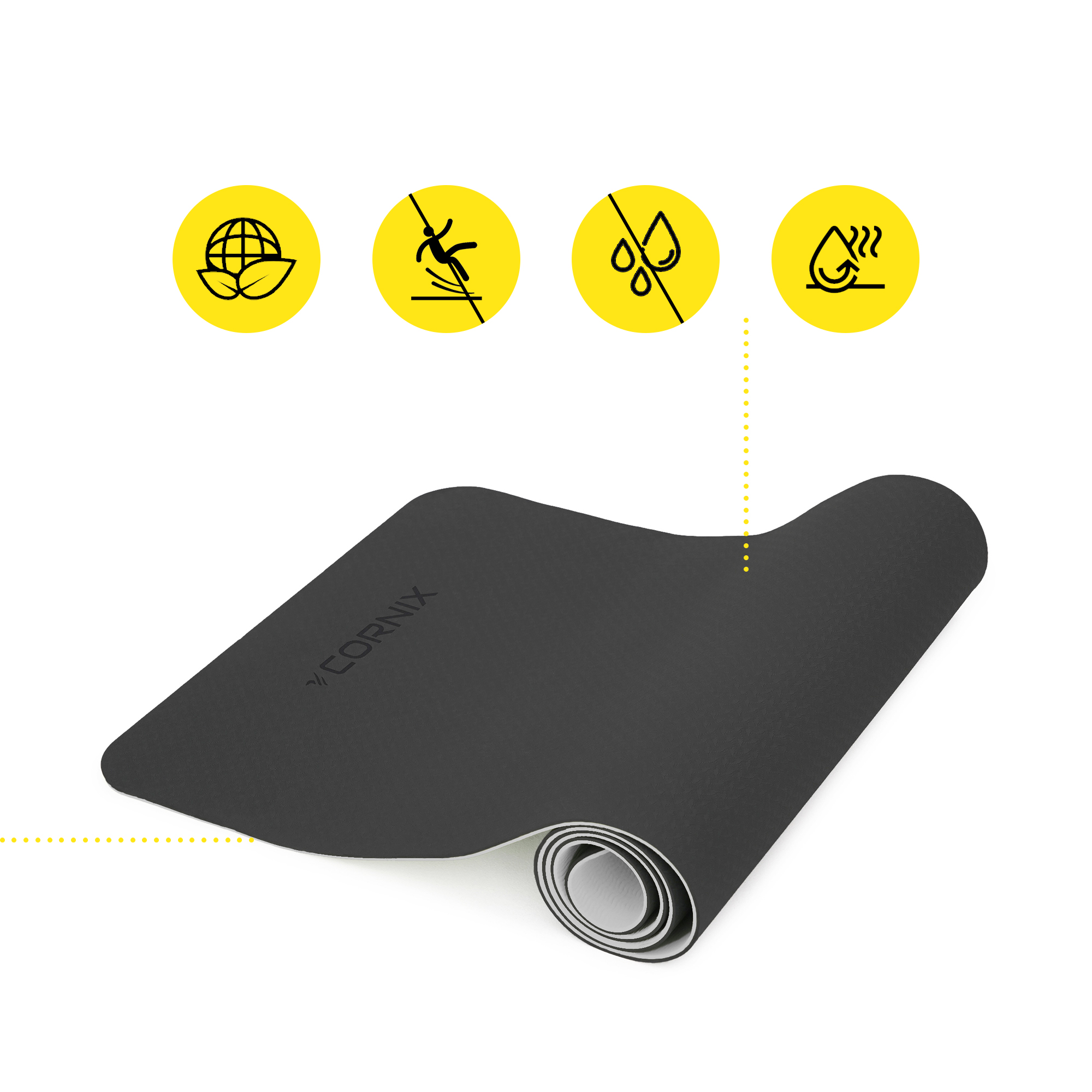 Коврик спортивный Cornix TPE 183 x 61 x 0.6 cм для йоги и фитнеса XR-0349 Black/Grey