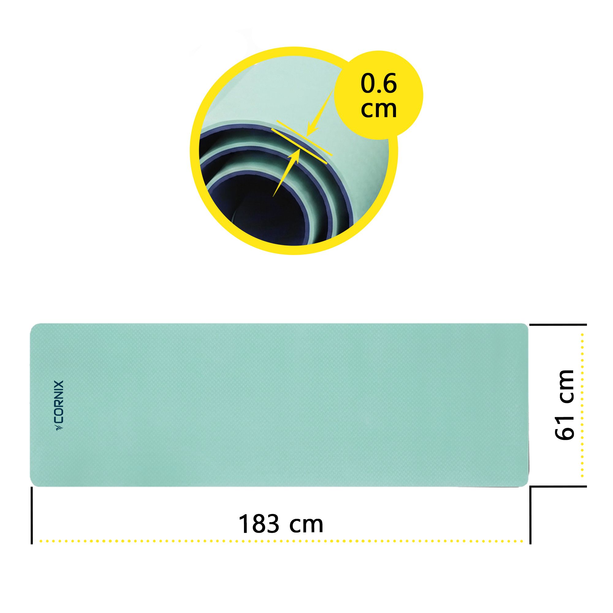 Коврик спортивный Cornix TPE 183 x 61 x 0.6 cм для йоги и фитнеса XR-0492 Mint/Navy Blue