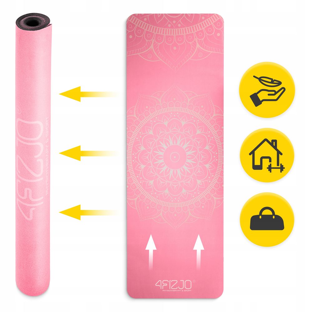 Коврик (мат) спортивный 4FIZJO замша 183 x 61 x 0.15 см для йоги и фитнеса Pink (P-5905973404419)