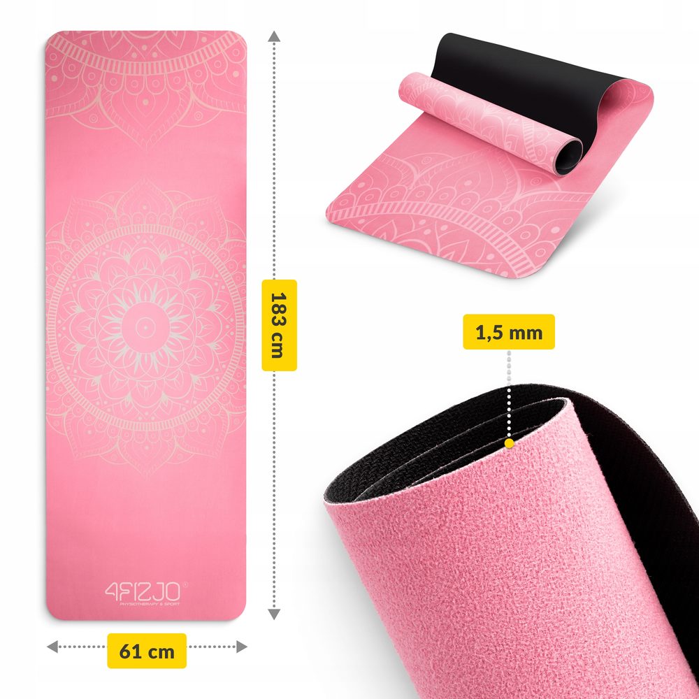 Коврик (мат) спортивный 4FIZJO замша 183 x 61 x 0.15 см для йоги и фитнеса Pink (P-5905973404419)