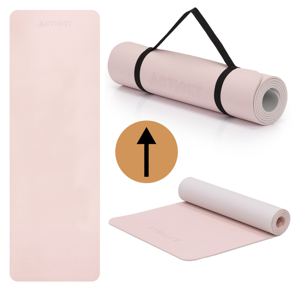 Коврик спортивный Actiget TPE 183 x 61 x 0.6 см для йоги и фитнеса ACT0023 Pink/Grey